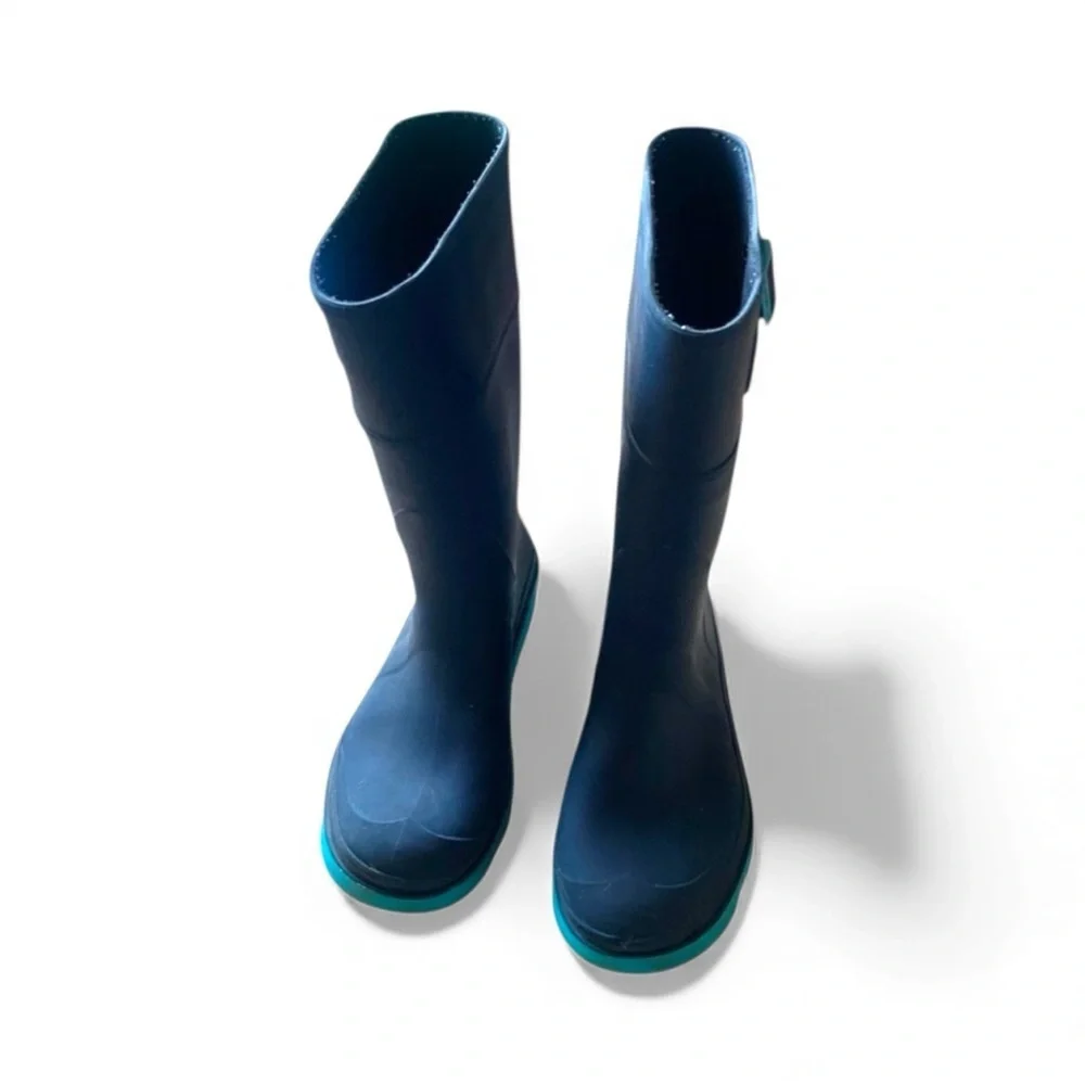 Kamik Raindrops Waterproof Rubber Rain Boots Navy/Teal Kids Size 2 Kidscore